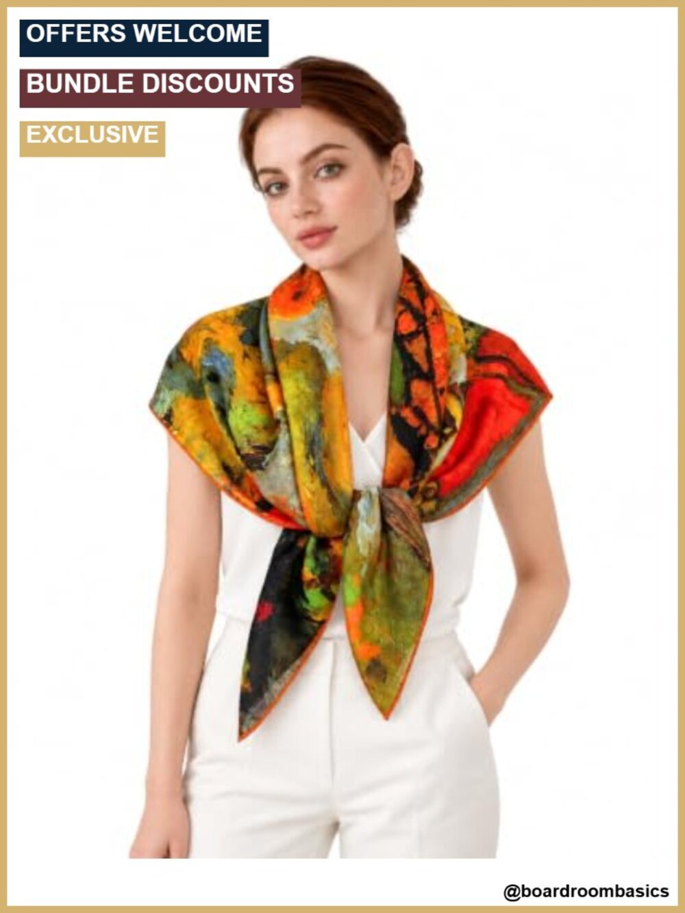 100% Wool Art Print Square Scarf 36x36 Lightweight Wrap w Gift Box